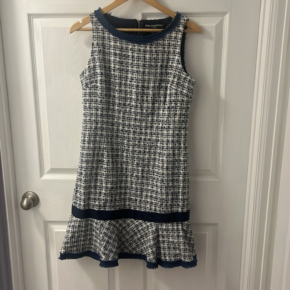 KARL LAGERFELD TWEED PLAID PRINTED DRESS A-LINE SZ 10 - Picture 2 of 6